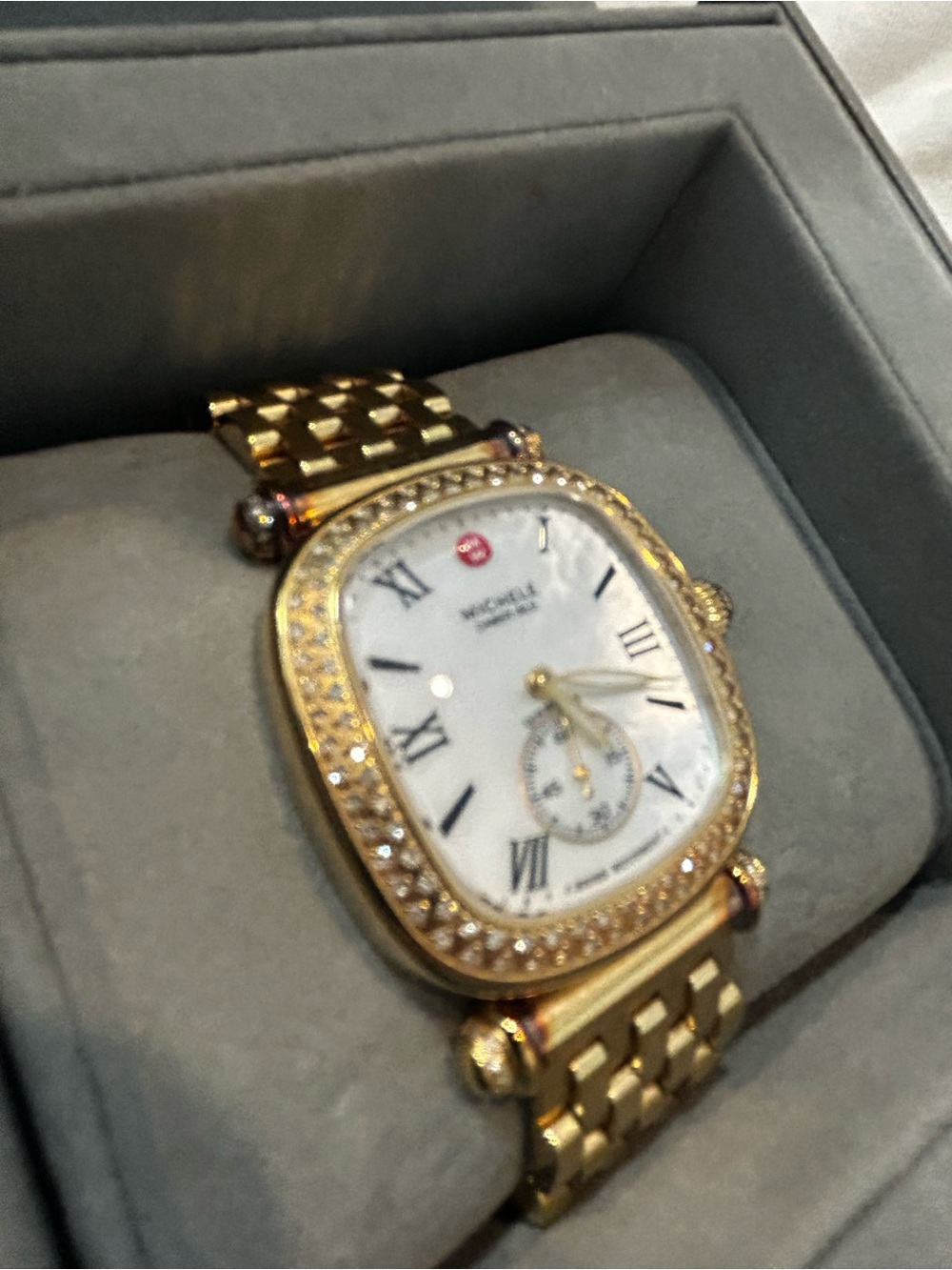 Michele Gold-Tone Diamond Bezel Mother-of-Pearl Dial Women's Watch - Picture 14 of 17